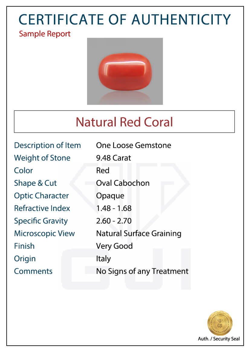 Buy Natural 2.49 Carat Red Coral (Moonga) online in India | Shubh Gems